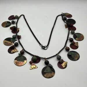 Artisan Mixed-Metal Necklace / Copper, Brass & Stones Geometric Boho / Flaws
